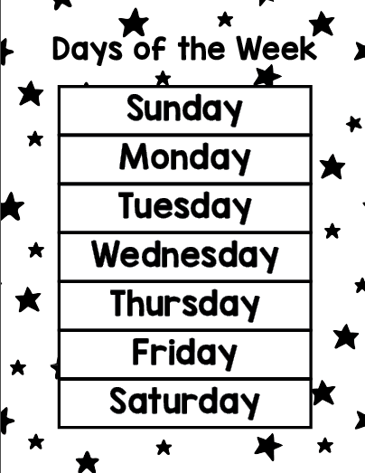 printable days of the week chart