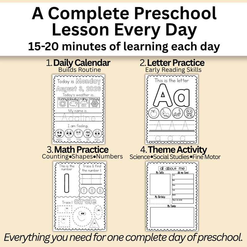 August Preschool Workbook (Ages 3–4)