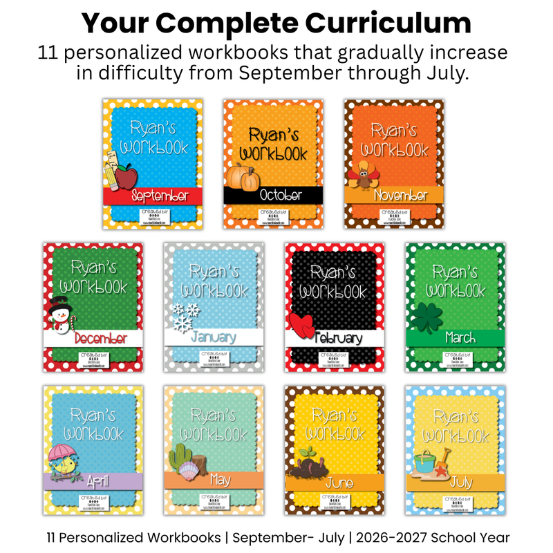 Full Year (Sep 2026-July 2027) Toddler Workbooks (Ages 2-3)