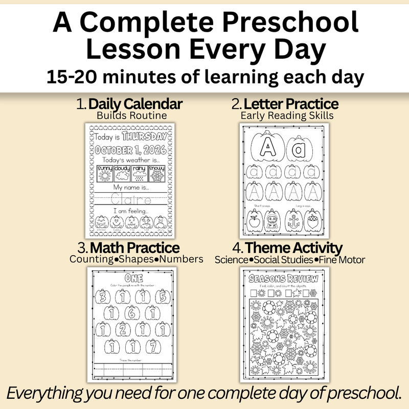 October Preschool Workbook (Ages 3–4)