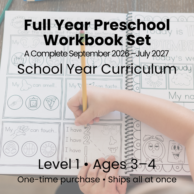 Full Year (Sep 2026-July 2027) Preschool Workbooks (Ages 3–4)