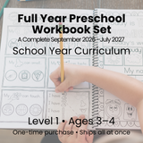 Full Year (Sep 2026-July 2027) Preschool Workbooks (Ages 3–4)