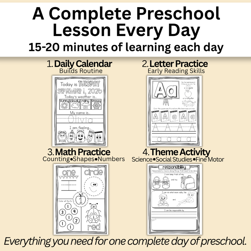 September Preschool Workbook (Ages 3–4)