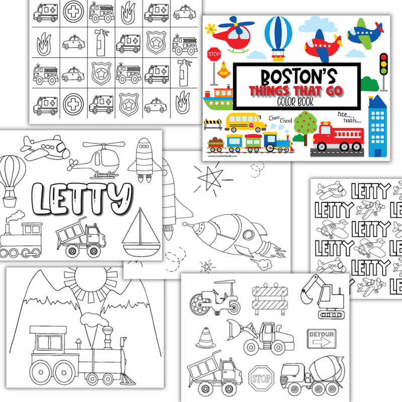 Large Personalized Things That Go Color Book