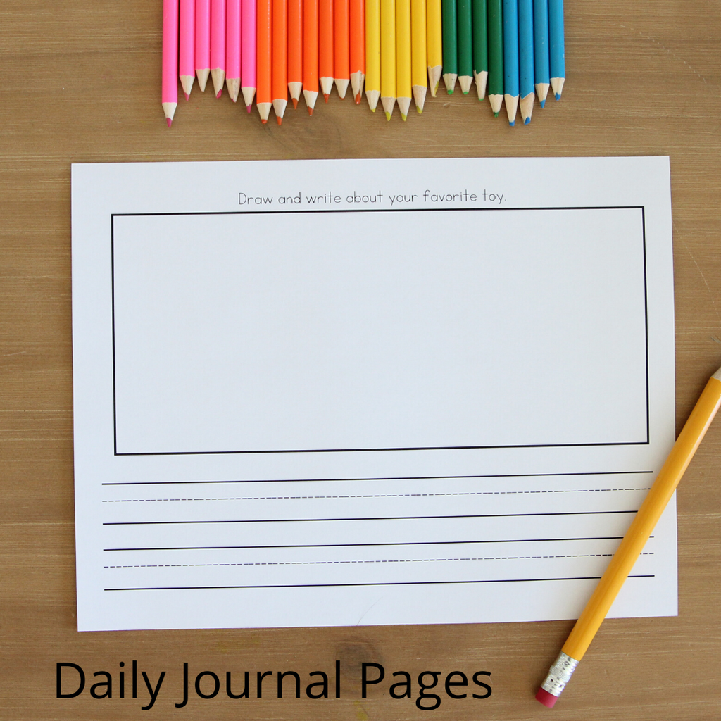 This is an example of the journal page that is included in the workbook. The page leaves room for the child to practice writing and drawing a picture.